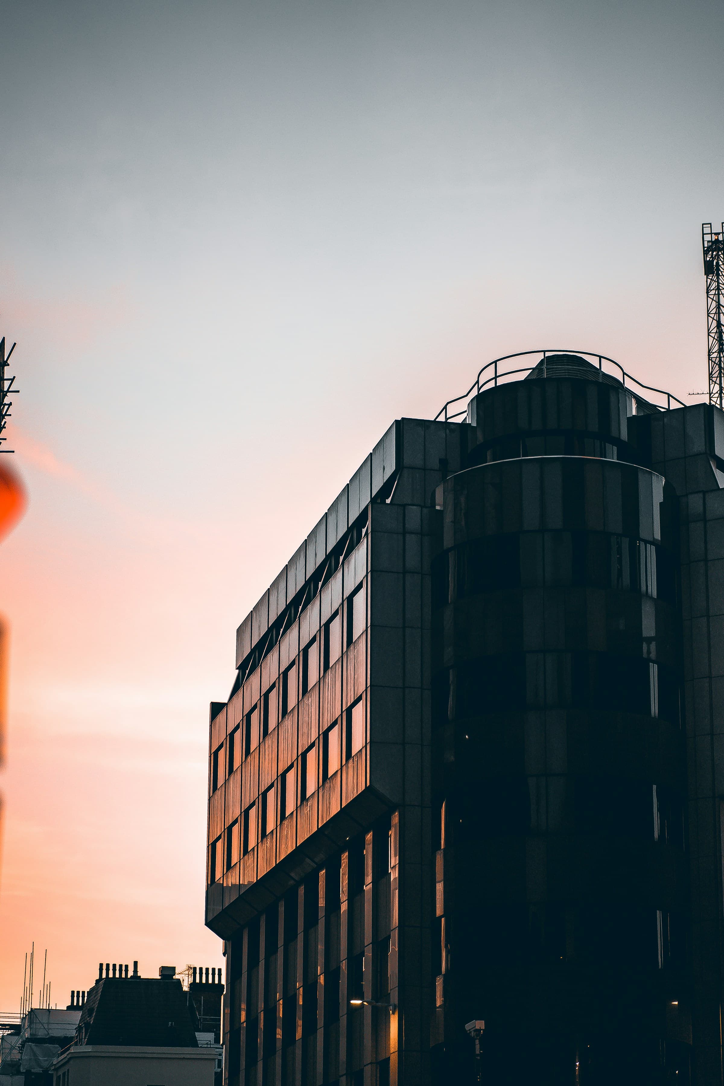 A London office building at sunset.